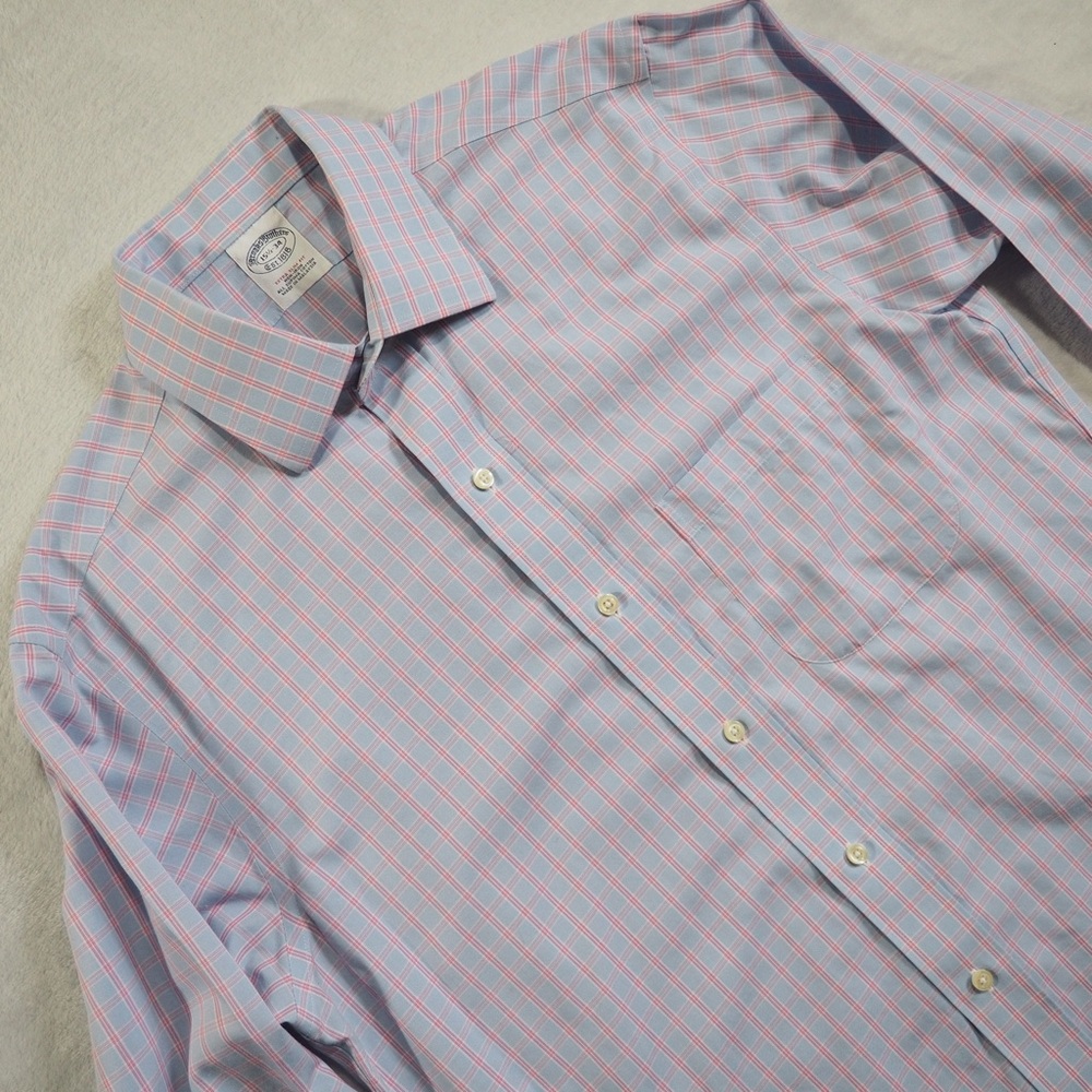Brooks Brothers 1818 Sz 15,5 X-Slim Light Blue Shirt/Pink Windowpane 100% Cotton